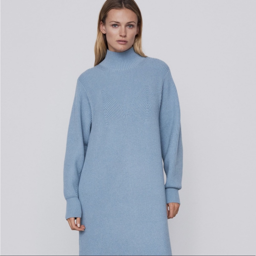ZARA ‏LONG KNIT DRESS WITH HIGH COLLAR